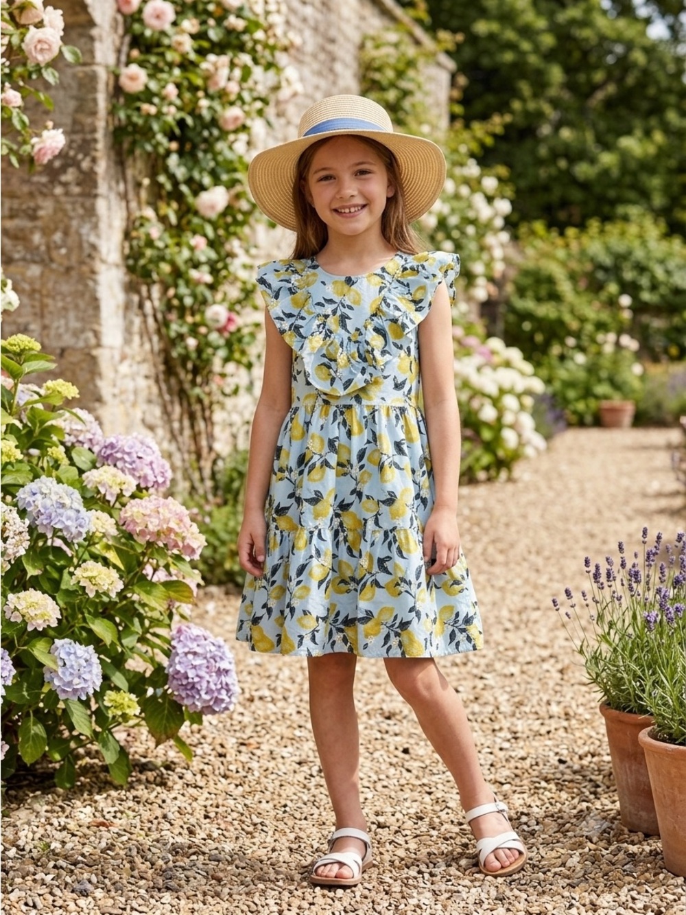French Connection Light Blue Lemon Ruffle Tier Dress